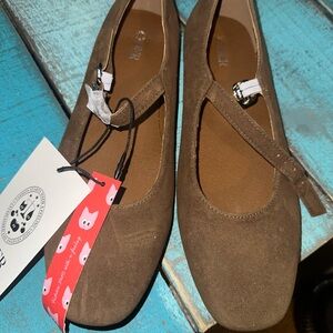 Cider Brown Suede Flats with Strap